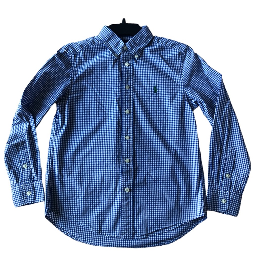 Ralph Lauren Blue & White Gingham long sleeve button down shirt